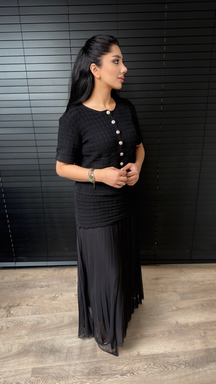 Siyah Şifon Etekli Elbise